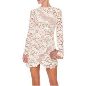 Self-Portrait 3D Floral-Lace Mini Dress, White